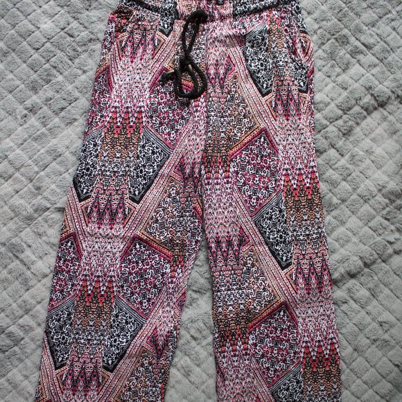 New Look Women's Black/Pink Print With Drawstring Waist Pants ~S~🌻 - Picture 1 of 6